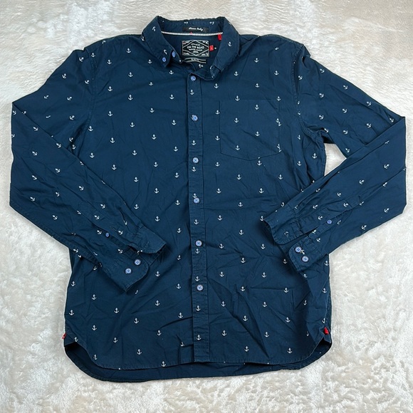 On The Road Blue Casual Button Down Shirt with Micro-Print - Picture 1 of 7
